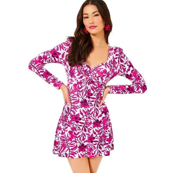 Lilly Pulitzer Anne Skirted Romper Dress Elderflower Blossom Pink Floral - Picture 3 of 16